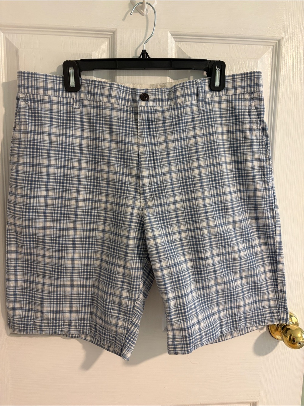 Men's Blue Plaid Cotton Blend Shorts